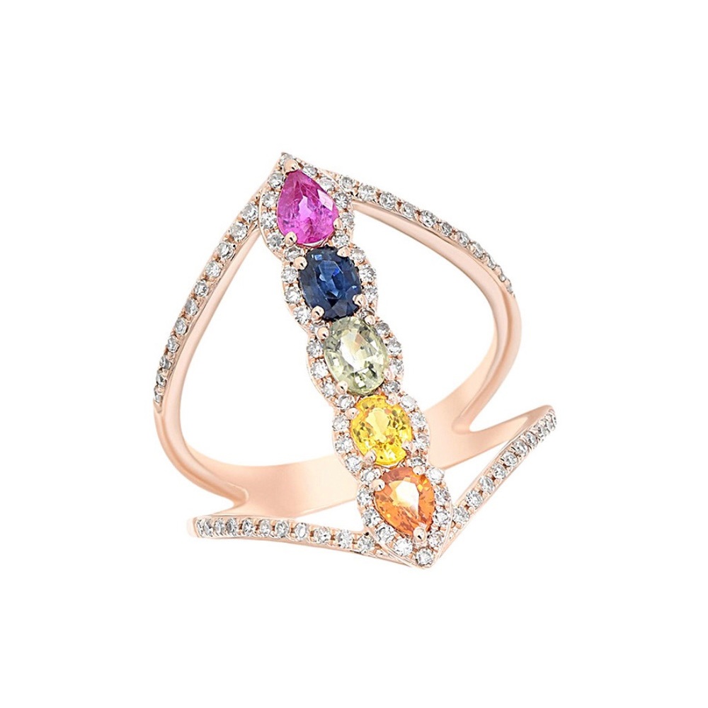 Diana M Fine Jewelry Multi-color Sapphire & Diamond Ring